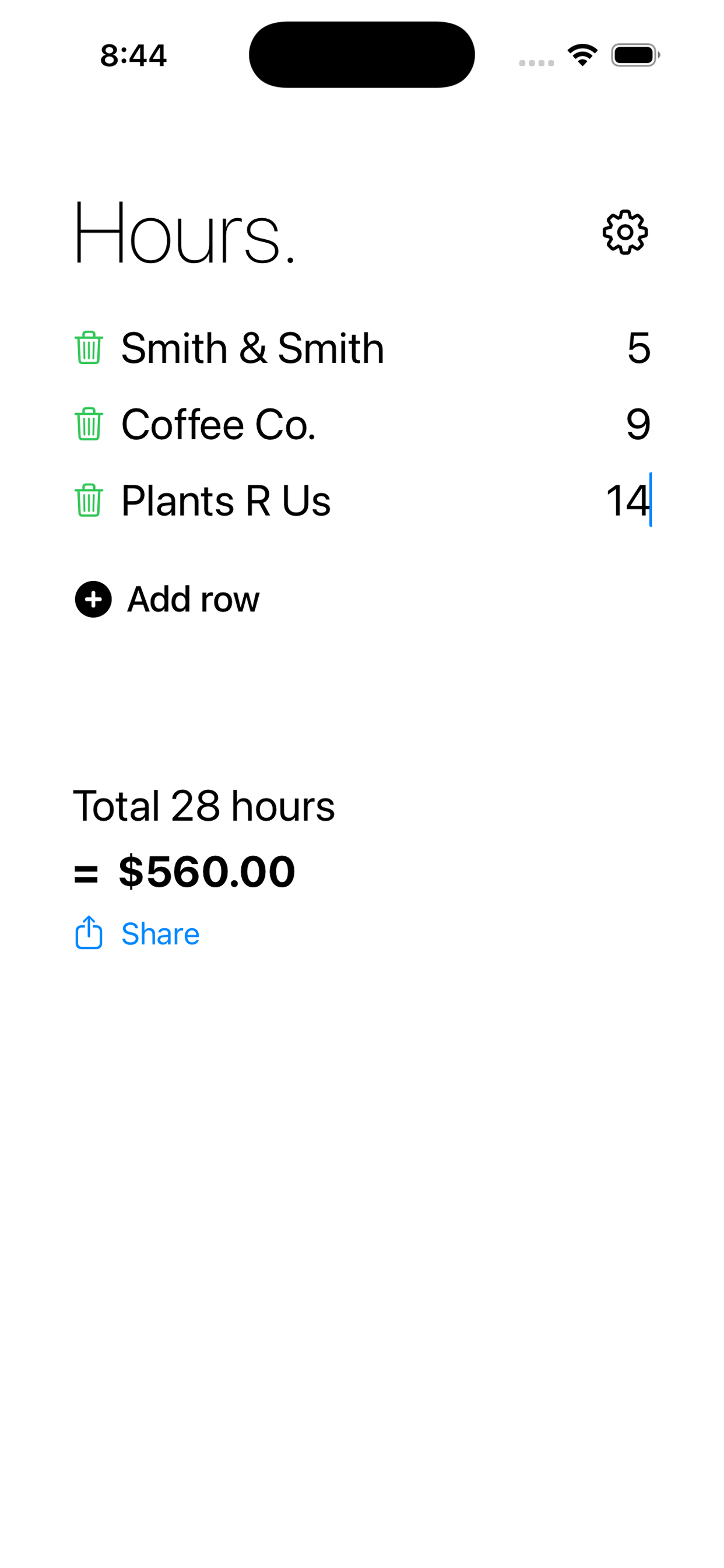 Hrs. app interface screenshot 1