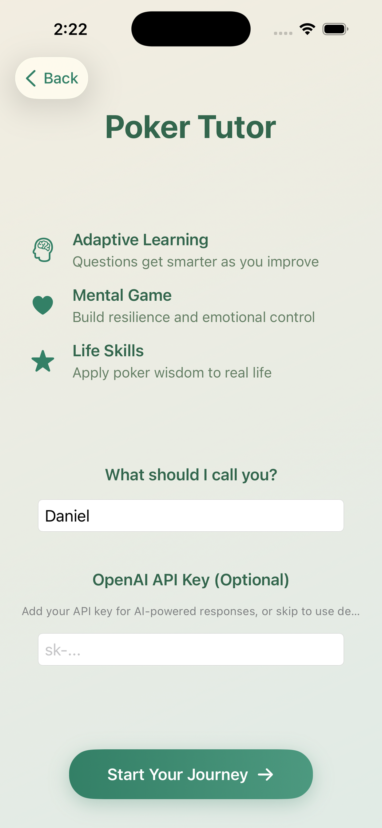 Poker Tutor app interface screenshot 2