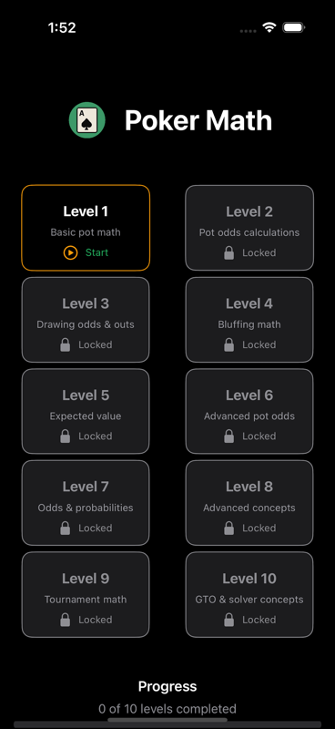 Poker Math app interface screenshot 1