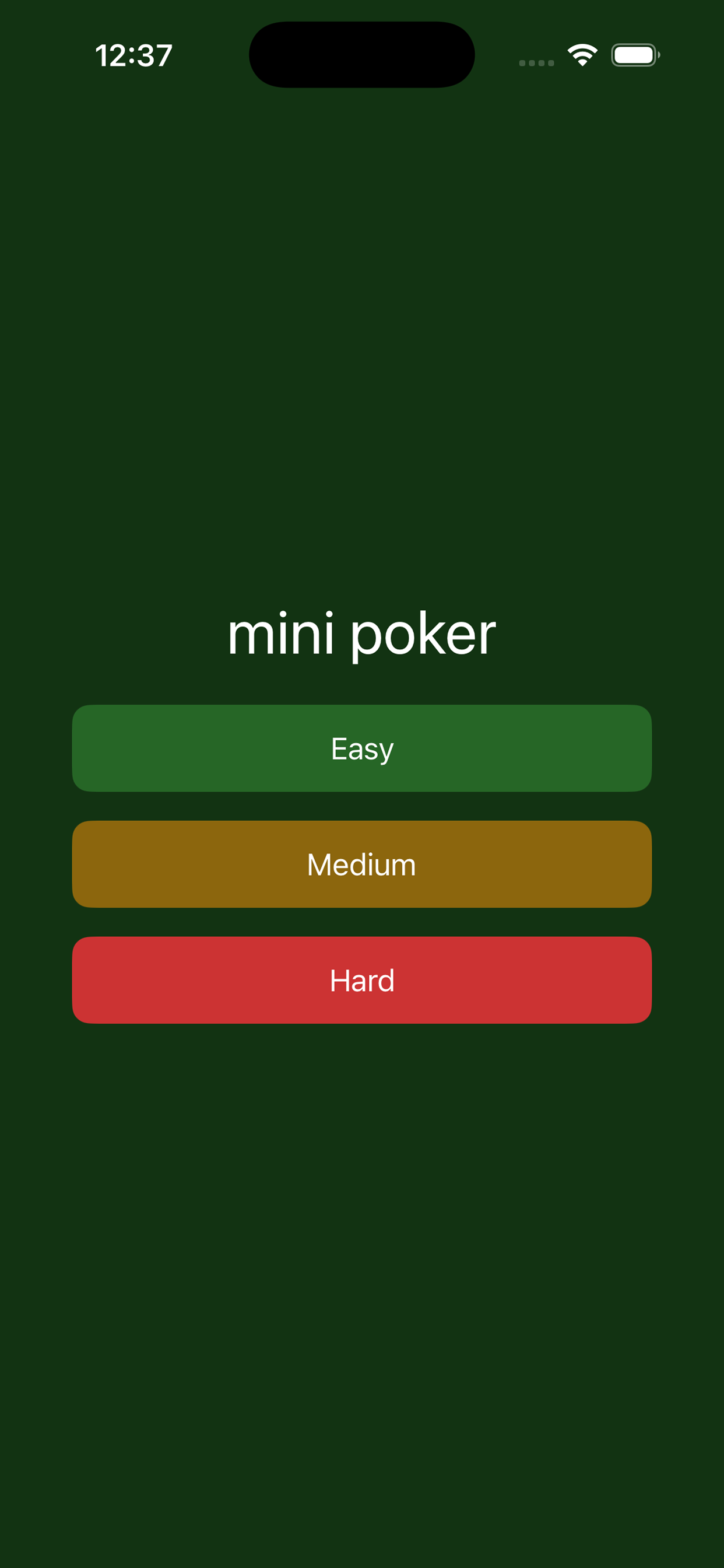 Mini Poker Phone app interface screenshot 1