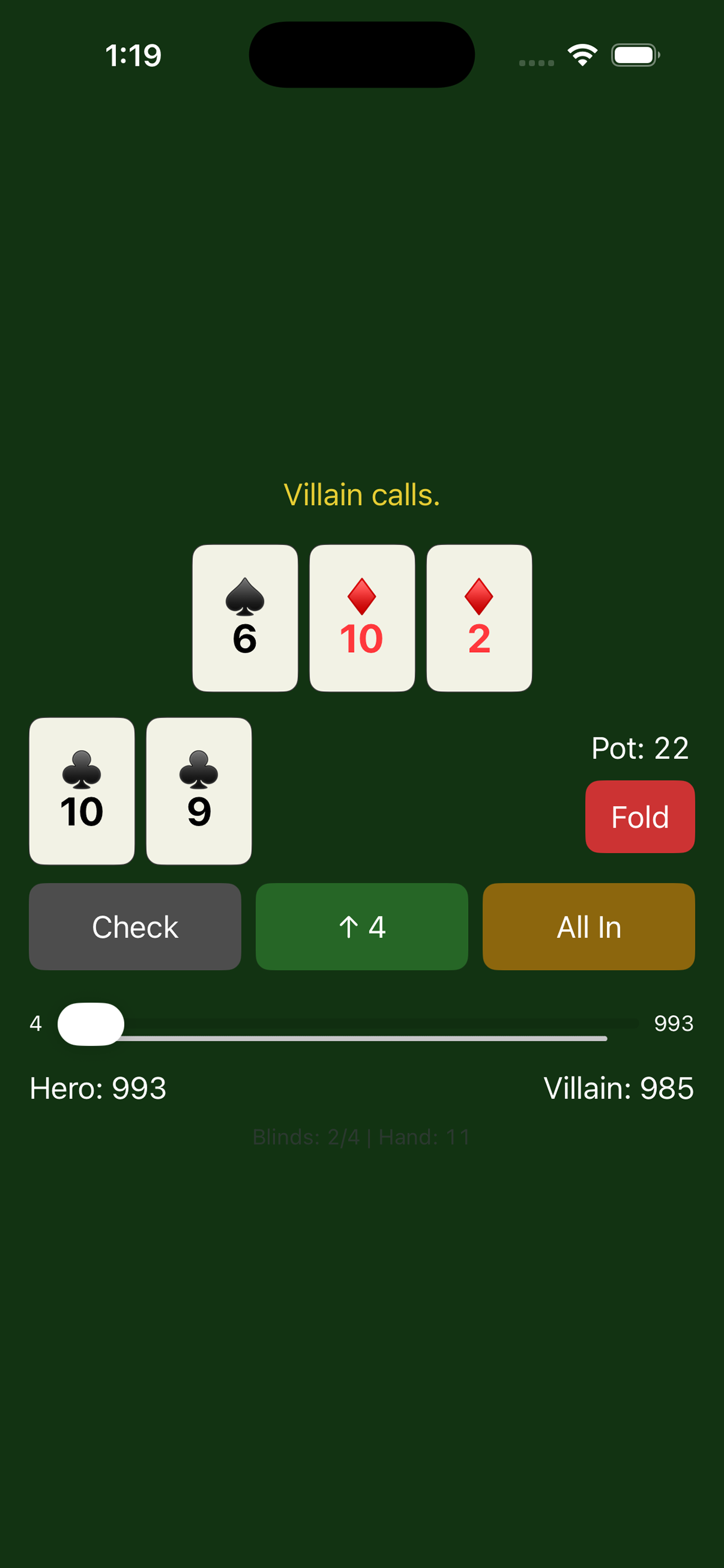 Mini Poker Phone app interface screenshot 6