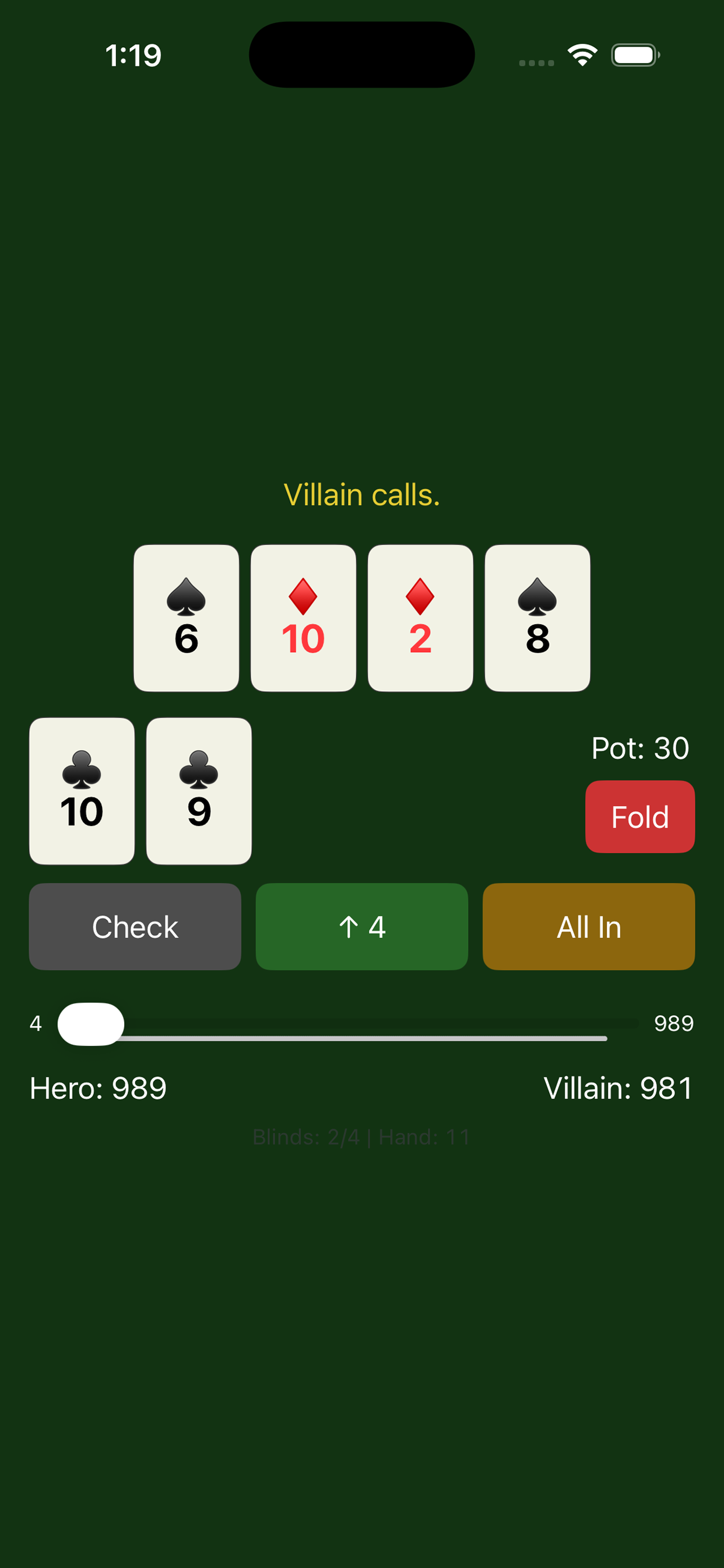Mini Poker Phone app interface screenshot 5