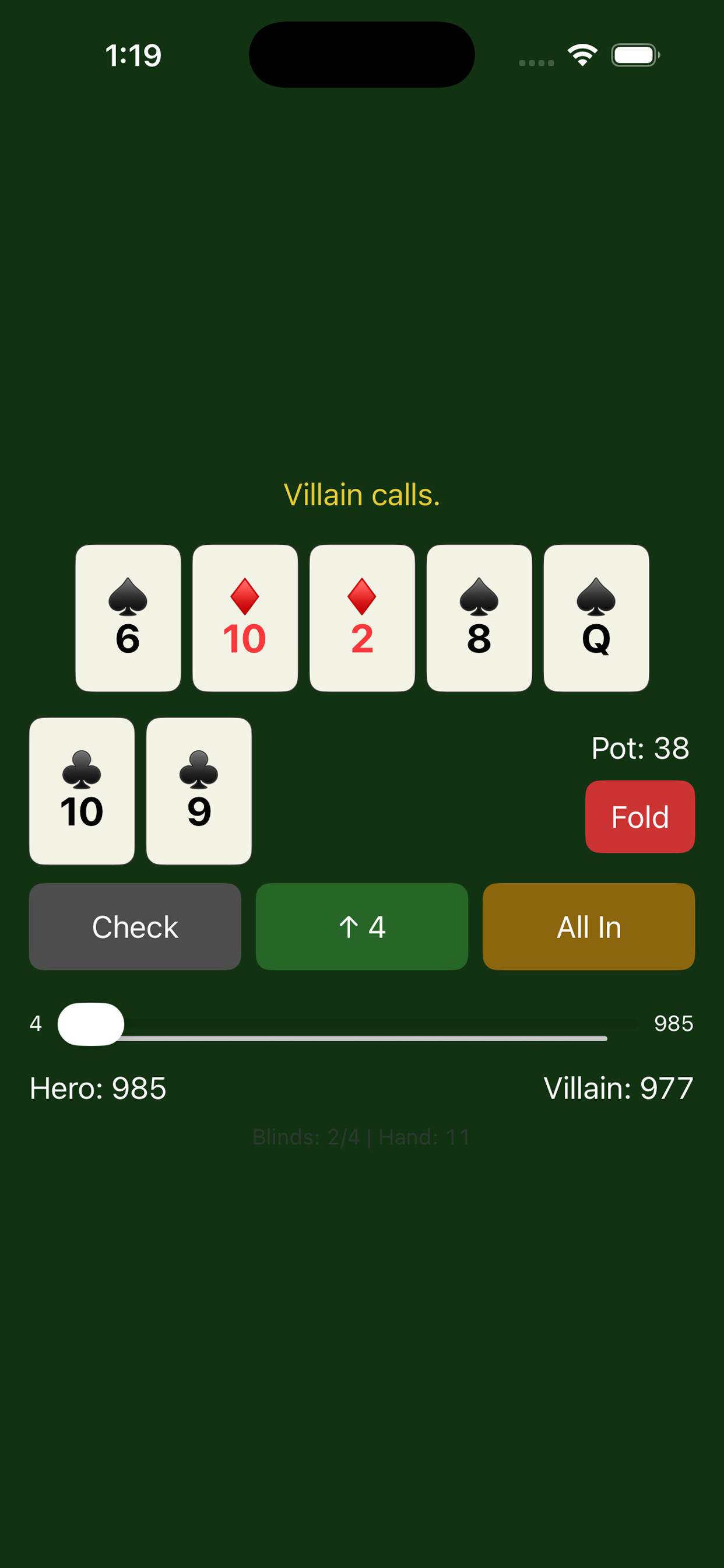 Mini Poker Phone app interface screenshot 4