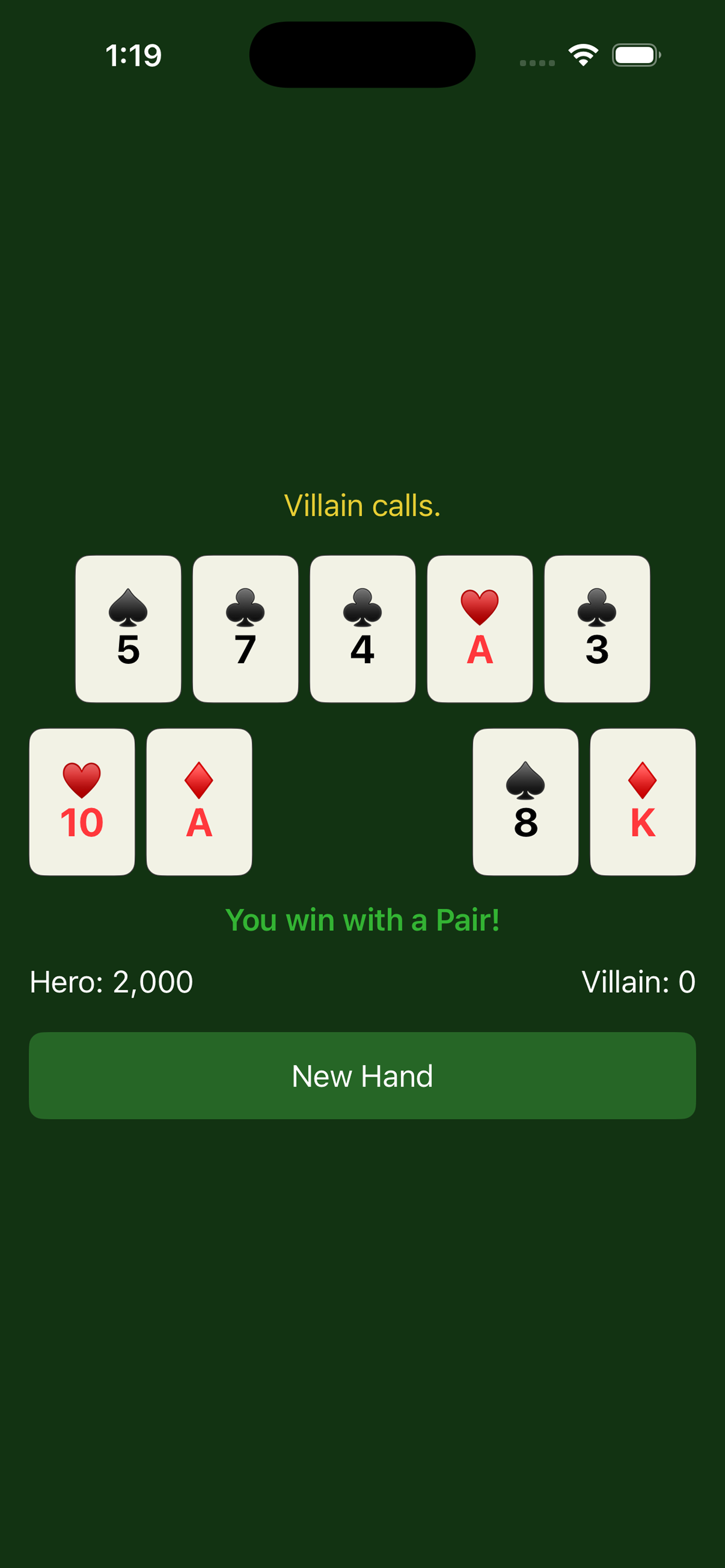 Mini Poker Phone app interface screenshot 3